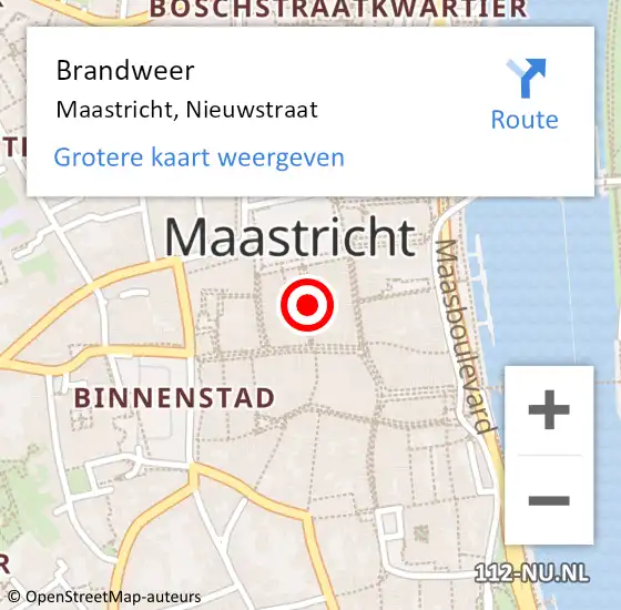 Locatie op kaart van de 112 melding: Brandweer Maastricht, Nieuwstraat op 31 december 2013 04:26