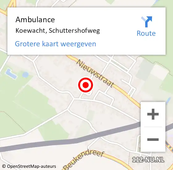 Locatie op kaart van de 112 melding: Ambulance Koewacht, Schuttershofweg op 20 oktober 2016 14:20