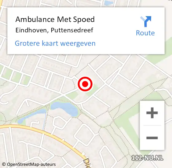 Locatie op kaart van de 112 melding: Ambulance Met Spoed Naar Eindhoven, Puttensedreef op 20 oktober 2016 15:01