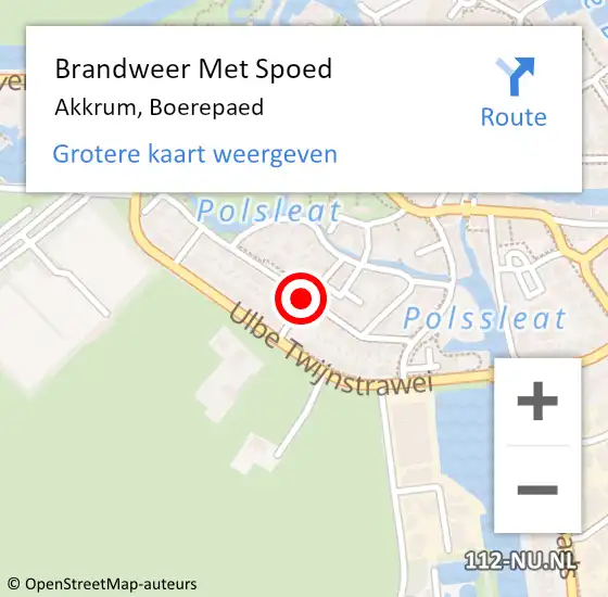 Locatie op kaart van de 112 melding: Brandweer Met Spoed Naar Akkrum, Boerepaed op 20 oktober 2016 15:03