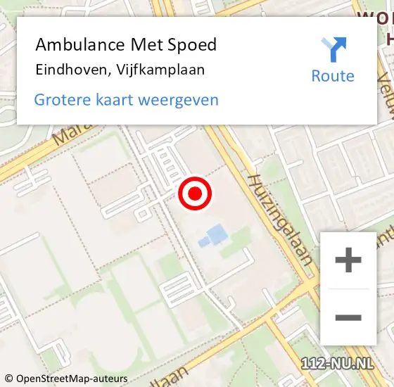 Locatie op kaart van de 112 melding: Ambulance Met Spoed Naar Eindhoven, Vijfkamplaan op 20 oktober 2016 15:57