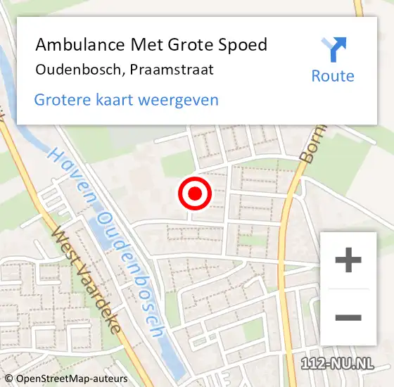 Locatie op kaart van de 112 melding: Ambulance Met Grote Spoed Naar Oudenbosch, Praamstraat op 20 oktober 2016 20:12