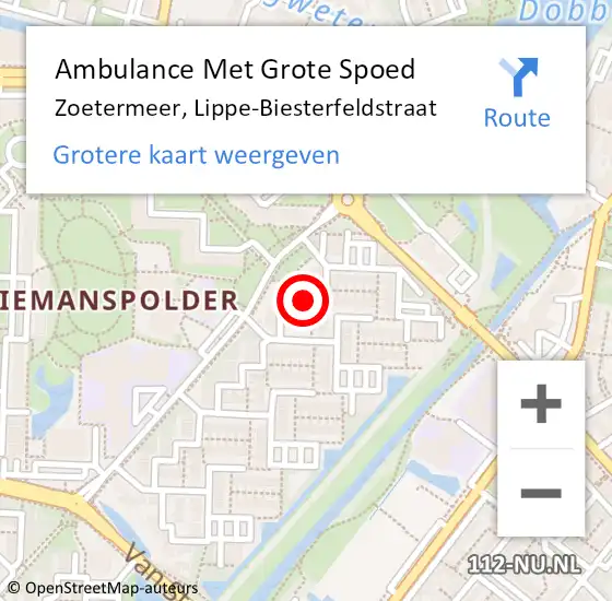 Locatie op kaart van de 112 melding: Ambulance Met Grote Spoed Naar Zoetermeer, Lippe-Biesterfeldstraat op 20 oktober 2016 22:50