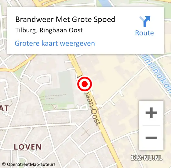 Locatie op kaart van de 112 melding: Brandweer Met Grote Spoed Naar Tilburg, Ringbaan Oost op 21 oktober 2016 00:32