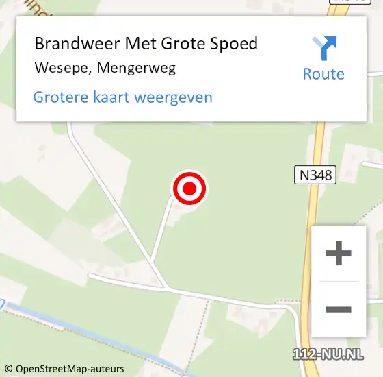 Locatie op kaart van de 112 melding: Brandweer Met Grote Spoed Naar Wesepe, Mengerweg op 21 oktober 2016 02:19