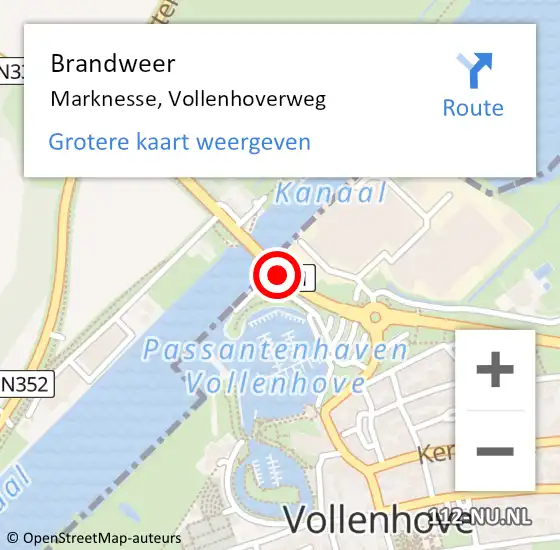 Locatie op kaart van de 112 melding: Brandweer Marknesse, Vollenhoverweg op 21 oktober 2016 03:42