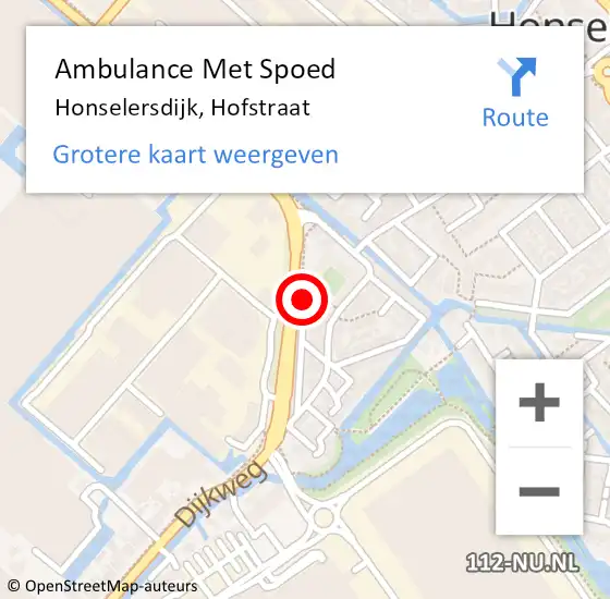 Locatie op kaart van de 112 melding: Ambulance Met Spoed Naar Honselersdijk, Hofstraat op 21 oktober 2016 04:28