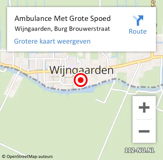 Locatie op kaart van de 112 melding: Ambulance Met Grote Spoed Naar Wijngaarden, Burg Brouwerstraat op 21 oktober 2016 04:42