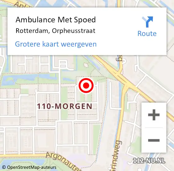 Locatie op kaart van de 112 melding: Ambulance Met Spoed Naar Rotterdam, Orpheusstraat op 21 oktober 2016 06:33