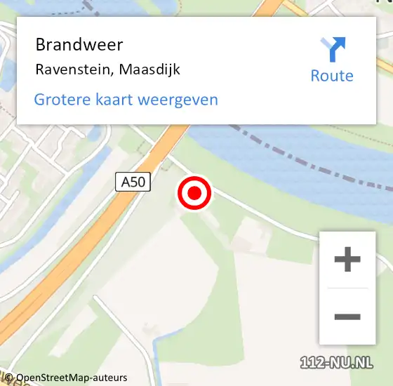 Locatie op kaart van de 112 melding: Brandweer Ravenstein, Maasdijk op 21 oktober 2016 07:59