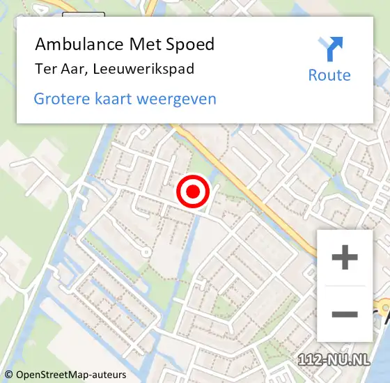 Locatie op kaart van de 112 melding: Ambulance Met Spoed Naar Ter Aar, Leeuwerikspad op 21 oktober 2016 09:08