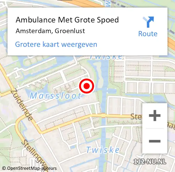 Locatie op kaart van de 112 melding: Ambulance Met Grote Spoed Naar Amsterdam, Groenlust op 21 oktober 2016 10:22