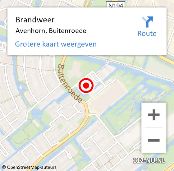 Locatie op kaart van de 112 melding: Brandweer Avenhorn, Buitenroede op 21 oktober 2016 12:39