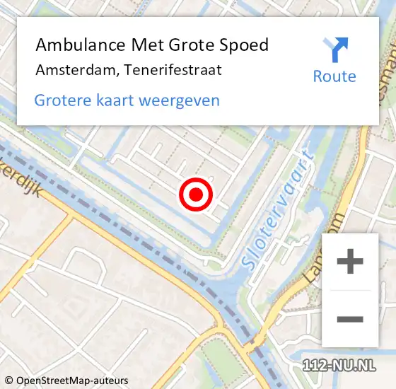 Locatie op kaart van de 112 melding: Ambulance Met Grote Spoed Naar Amsterdam, Tenerifestraat op 21 oktober 2016 14:44