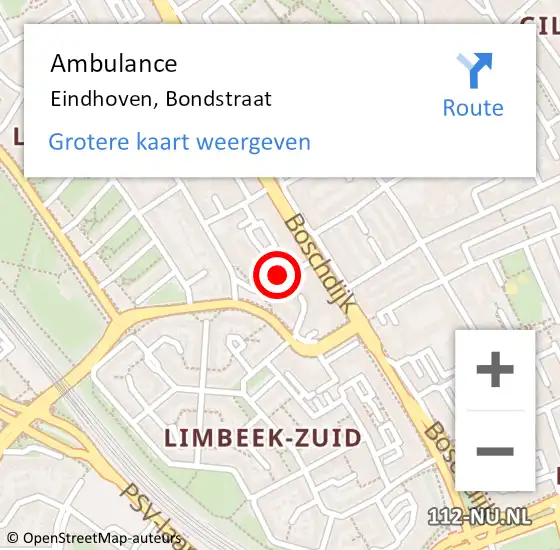 Locatie op kaart van de 112 melding: Ambulance Eindhoven, Bondstraat op 21 oktober 2016 15:32