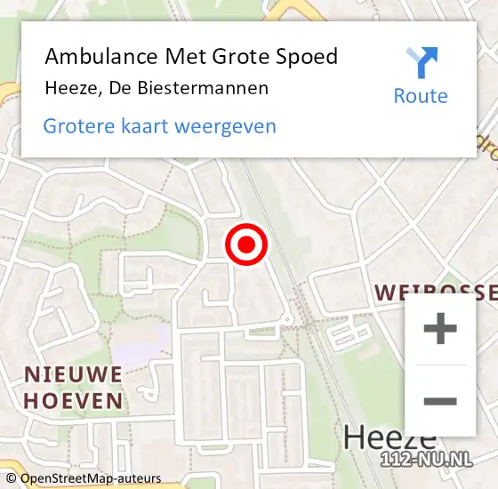 Locatie op kaart van de 112 melding: Ambulance Met Grote Spoed Naar Heeze, De Biestermannen op 21 oktober 2016 15:56