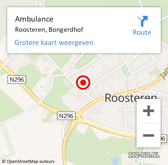 Locatie op kaart van de 112 melding: Ambulance Roosteren, Bongerdhof op 21 oktober 2016 16:23