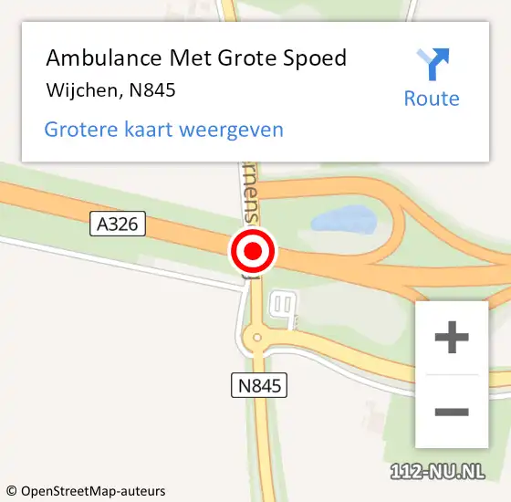Locatie op kaart van de 112 melding: Ambulance Met Grote Spoed Naar Wijchen, N845 op 21 oktober 2016 17:48