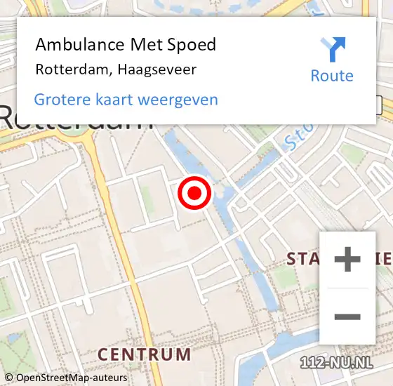 Locatie op kaart van de 112 melding: Ambulance Met Spoed Naar Rotterdam, Haagseveer op 21 oktober 2016 18:41