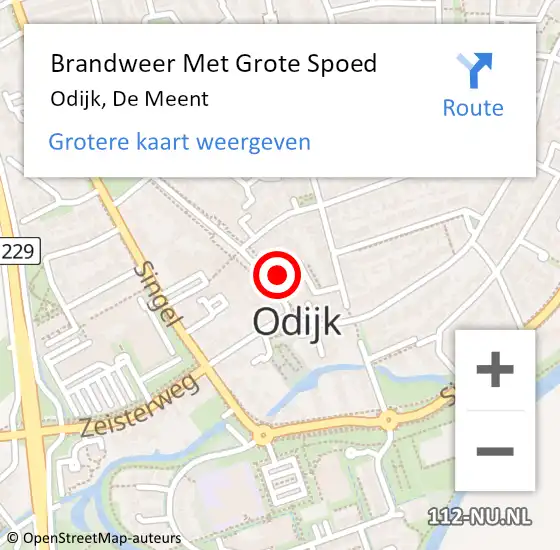 Locatie op kaart van de 112 melding: Brandweer Met Grote Spoed Naar Odijk, De Meent op 21 oktober 2016 19:24