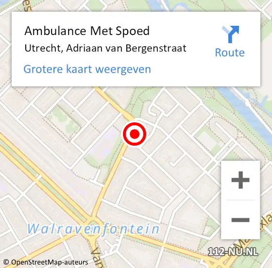 Locatie op kaart van de 112 melding: Ambulance Met Spoed Naar Utrecht, Adriaan van Bergenstraat op 21 oktober 2016 19:24