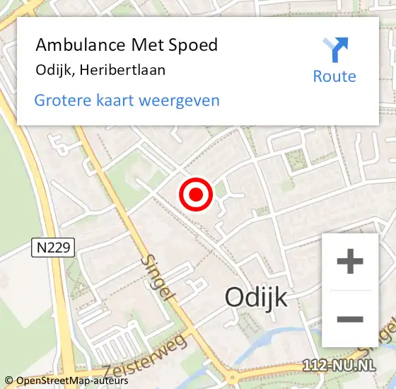 Locatie op kaart van de 112 melding: Ambulance Met Spoed Naar Odijk, Heribertlaan op 21 oktober 2016 20:00