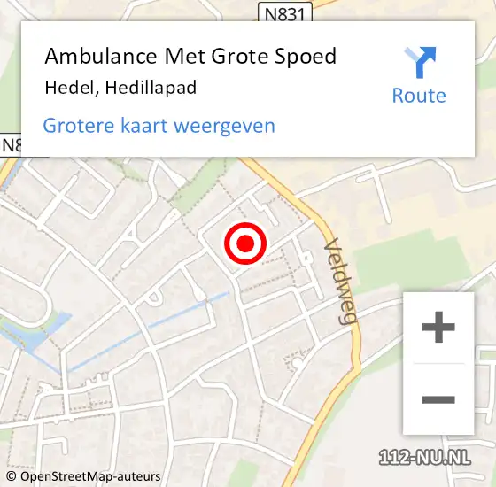 Locatie op kaart van de 112 melding: Ambulance Met Grote Spoed Naar Hedel, Hedillapad op 21 oktober 2016 21:51