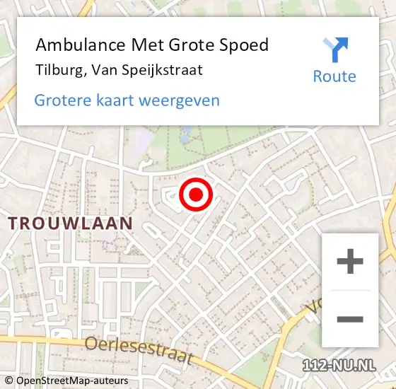 Locatie op kaart van de 112 melding: Ambulance Met Grote Spoed Naar Tilburg, Van Speijkstraat op 21 oktober 2016 22:34