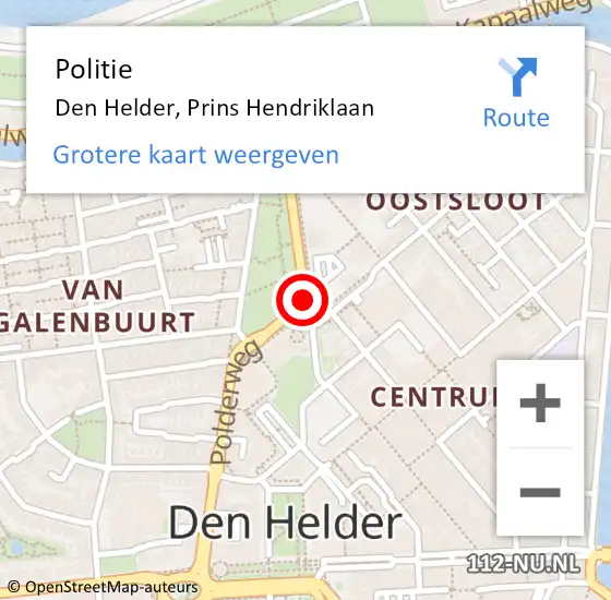 Locatie op kaart van de 112 melding: Politie Den Helder, Prins Hendriklaan op 21 oktober 2016 22:51