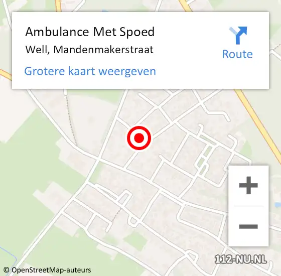 Locatie op kaart van de 112 melding: Ambulance Met Spoed Naar Well, Mandenmakerstraat op 21 oktober 2016 22:54
