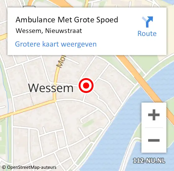 Locatie op kaart van de 112 melding: Ambulance Met Grote Spoed Naar Wessem, Nieuwstraat op 21 oktober 2016 22:55
