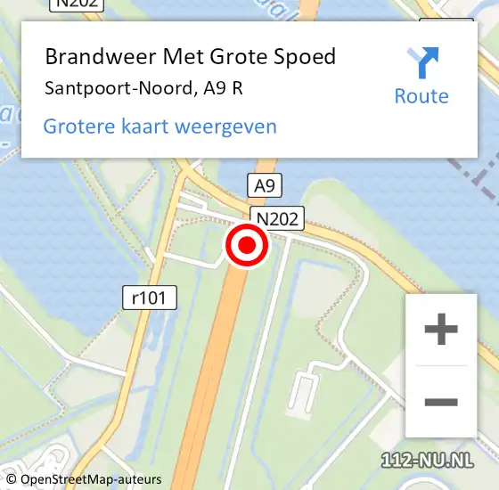 Locatie op kaart van de 112 melding: Brandweer Met Grote Spoed Naar Santpoort-Noord, A9 R op 21 oktober 2016 22:55
