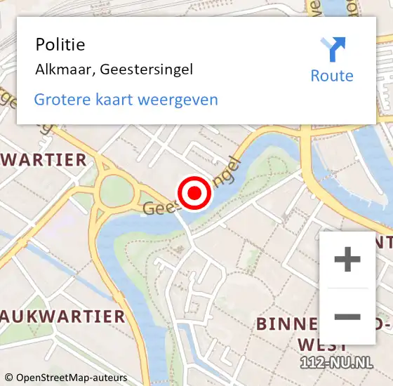 Locatie op kaart van de 112 melding: Politie Alkmaar, Geestersingel op 21 oktober 2016 23:34