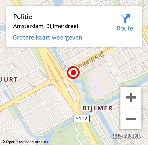 Locatie op kaart van de 112 melding: Politie Amsterdam, Bijlmerdreef op 21 oktober 2016 23:57