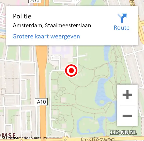 Locatie op kaart van de 112 melding: Politie Amsterdam, Staalmeesterslaan op 22 oktober 2016 00:11