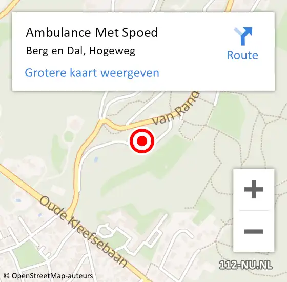 Locatie op kaart van de 112 melding: Ambulance Met Spoed Naar Berg en Dal, Hogeweg op 22 oktober 2016 01:27