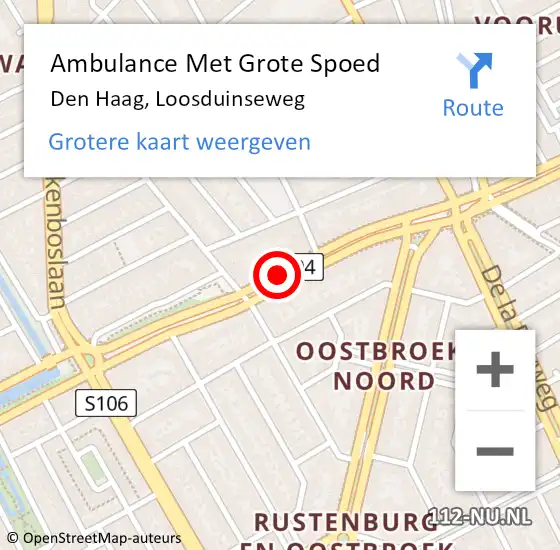 Locatie op kaart van de 112 melding: Ambulance Met Grote Spoed Naar Den Haag, Loosduinseweg op 22 oktober 2016 02:15