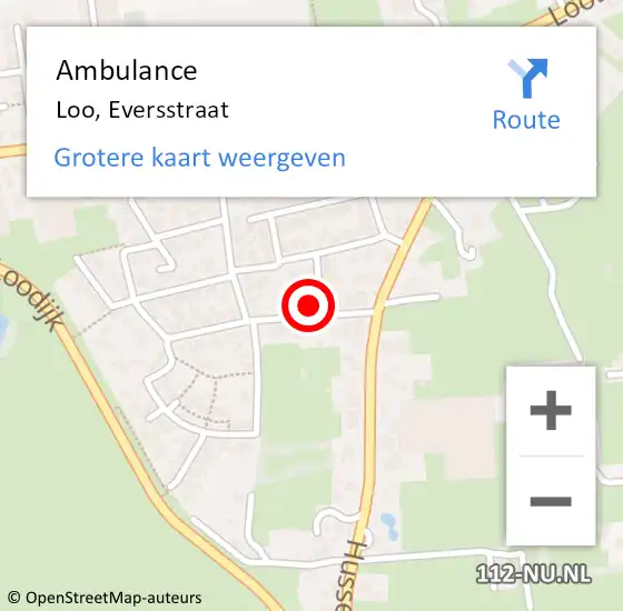 Locatie op kaart van de 112 melding: Ambulance Loo, Eversstraat op 22 oktober 2016 03:07