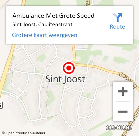 Locatie op kaart van de 112 melding: Ambulance Met Grote Spoed Naar Sint Joost, Caulitenstraat op 22 oktober 2016 03:29