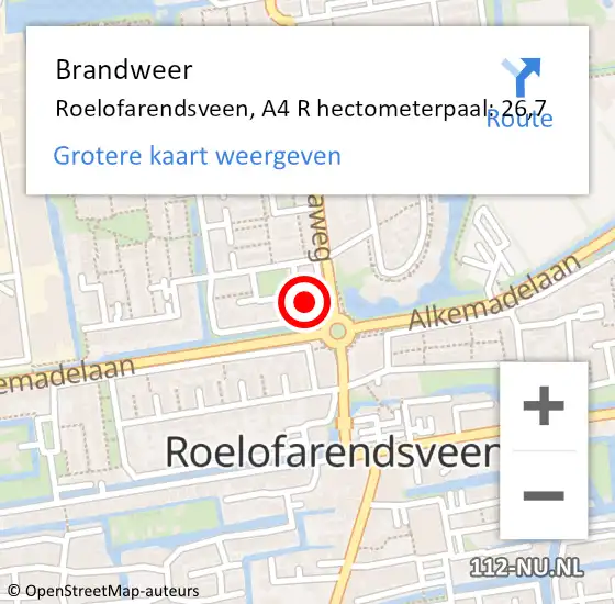 Locatie op kaart van de 112 melding: Brandweer Roelofarendsveen, A4 R hectometerpaal: 21,7 op 22 oktober 2016 03:41