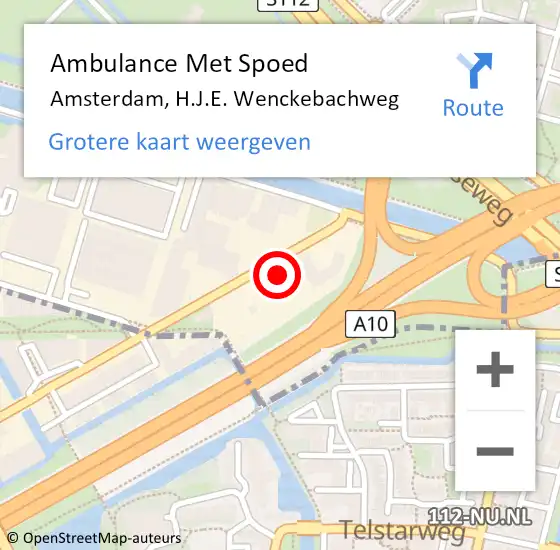 Locatie op kaart van de 112 melding: Ambulance Met Spoed Naar Amsterdam, H.J.E. Wenckebachweg op 22 oktober 2016 05:08