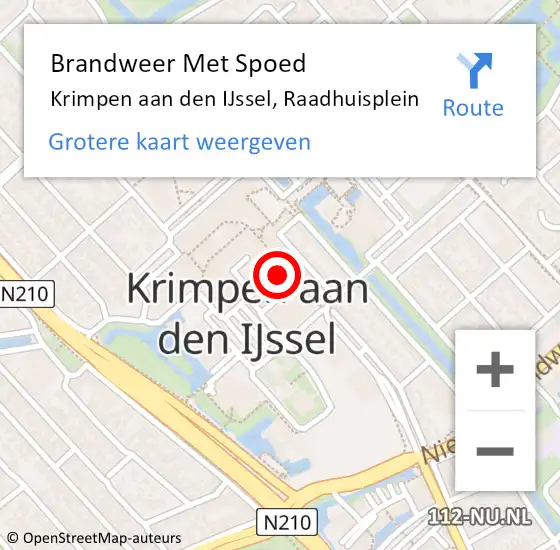 Locatie op kaart van de 112 melding: Brandweer Met Spoed Naar Krimpen aan den IJssel, Raadhuisplein op 22 oktober 2016 06:18