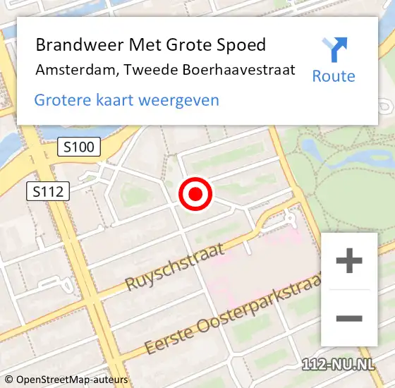 Locatie op kaart van de 112 melding: Brandweer Met Grote Spoed Naar Amsterdam, Tweede Boerhaavestraat op 22 oktober 2016 06:35