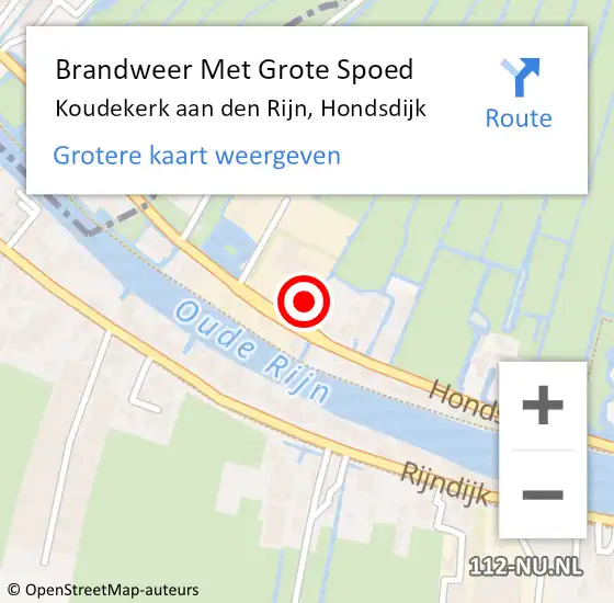 Locatie op kaart van de 112 melding: Brandweer Met Grote Spoed Naar Koudekerk aan den Rijn, Hondsdijk op 22 oktober 2016 06:46