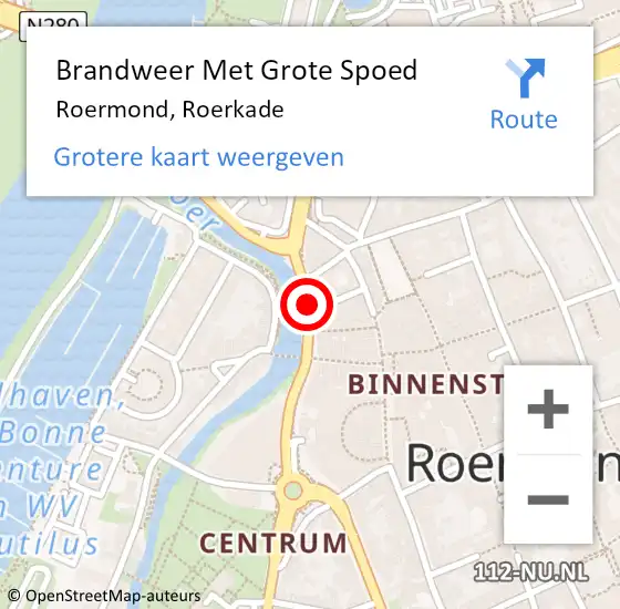 Locatie op kaart van de 112 melding: Brandweer Met Grote Spoed Naar Roermond, Roerkade op 22 oktober 2016 06:54