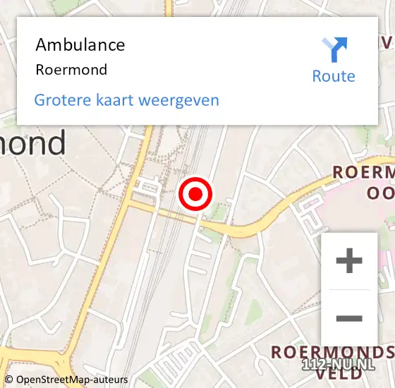 Locatie op kaart van de 112 melding: Ambulance Roermond op 22 oktober 2016 07:02