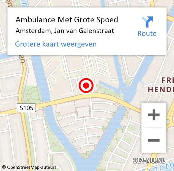 Locatie op kaart van de 112 melding: Ambulance Met Grote Spoed Naar Amsterdam, Jan van Galenstraat op 22 oktober 2016 07:07