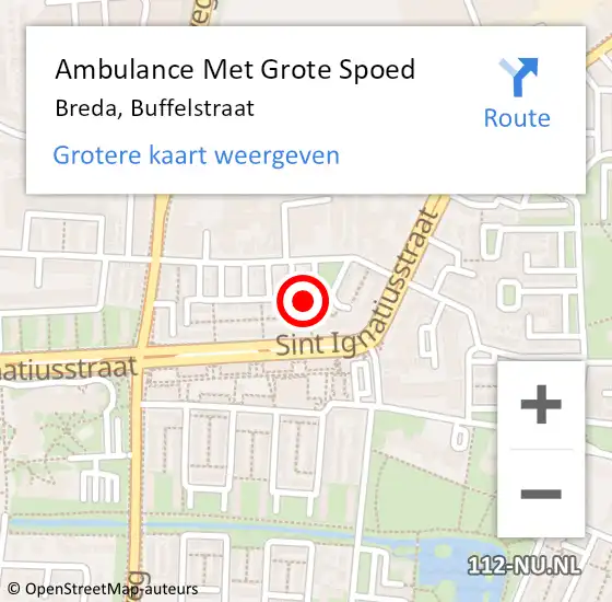 Locatie op kaart van de 112 melding: Ambulance Met Grote Spoed Naar Breda, Buffelstraat op 22 oktober 2016 07:08