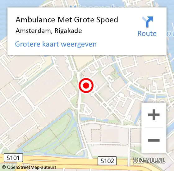Locatie op kaart van de 112 melding: Ambulance Met Grote Spoed Naar Amsterdam, Rigakade op 22 oktober 2016 07:13