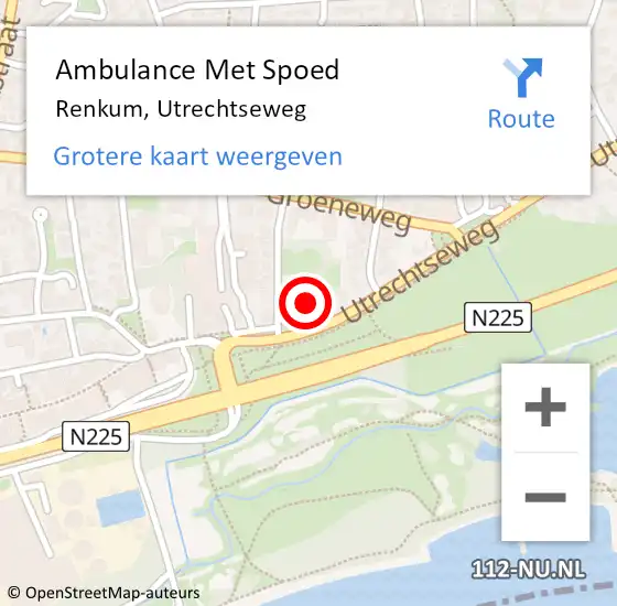 Locatie op kaart van de 112 melding: Ambulance Met Spoed Naar Renkum, Utrechtseweg op 22 oktober 2016 07:13